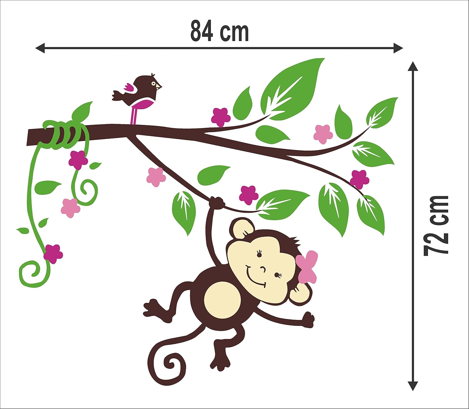 Playing Monkey on Tree Branch cm for Home Decorative PVC Vinyl Wall Stickersize (84X 72 Cm) ncs0040