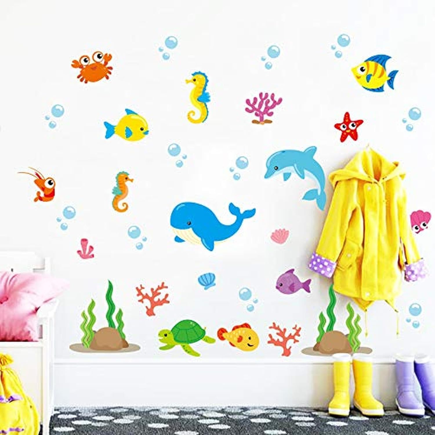 Wall Stickers Fish Marine Sticker for Power Switch Cute Wallpaper Kids Room Funny Sticker Decoration Waterproof Interior Sticker Suitcase Kitchen Electric Switch Decoration Removable Fish size 30x60  xp8027