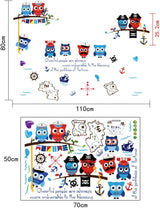 Wallpark Cartoon Cute Pirate Owl Sea Sailboat Map Removable Wall Sticker Decal, Children Kids Baby Home Room Nursery DIY Decorative Adhesive Art Wall Mural size 50x70 sk7103