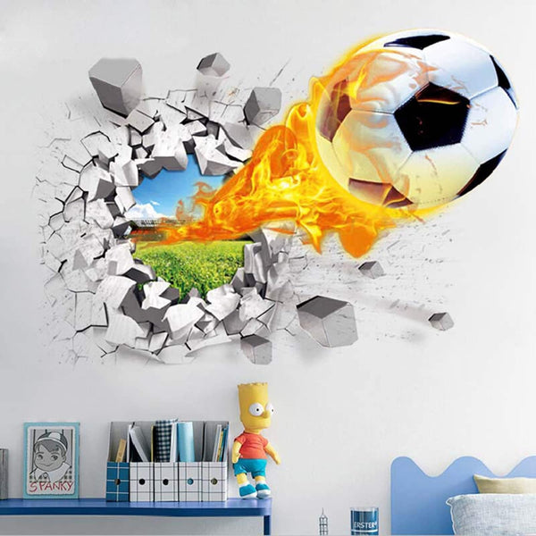 Ncs1473 Lifeupmall 3D Wall Stickers Decorator Removable Break Through The Wall Vinyl Murals Art Decals Kid's Favor Basketball Football Soccer car for Nursery Kids Room Bedroom (Football)