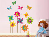 DNVEN 30 inches x 35 inches Windmill Butterflies Removable PVC Flowers Wall Decals Stickers Decor for Girls Rooms Bedroom Nursery size 50x70 jm8326