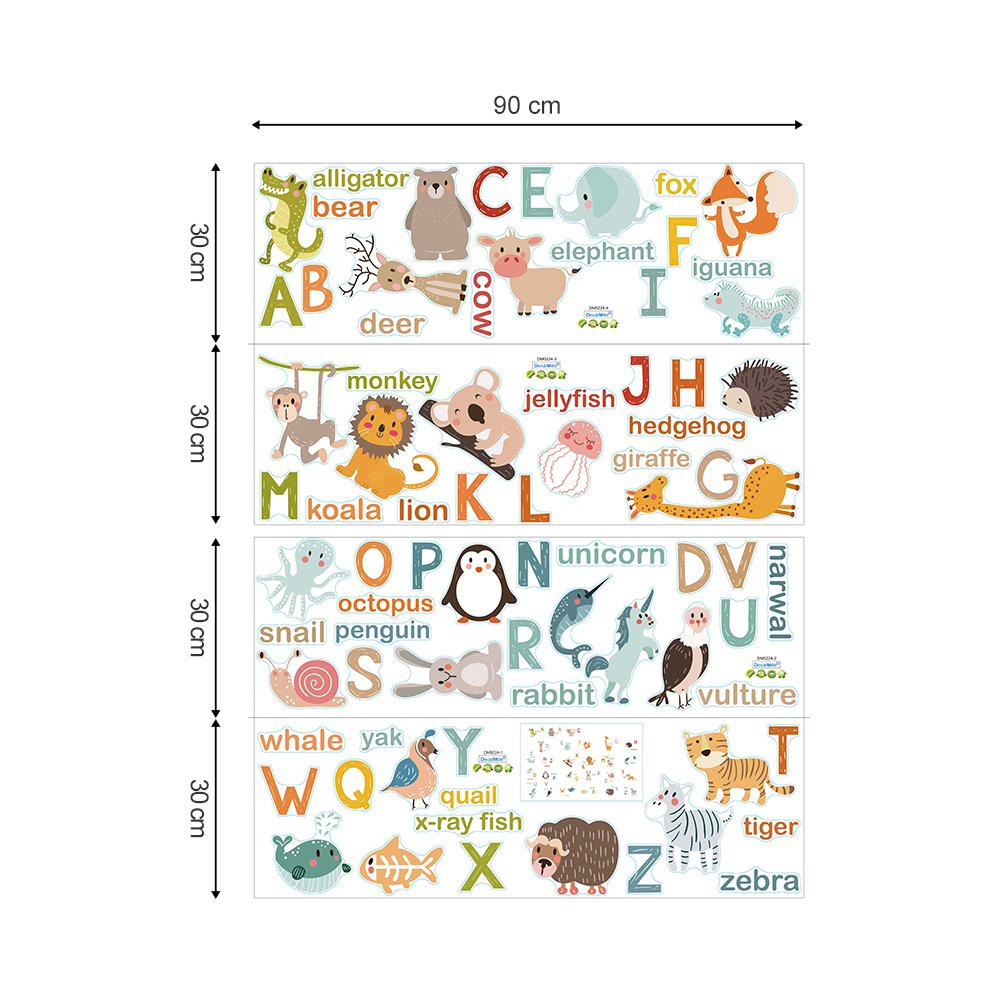 decalmile Alphabet ABC and Animals Wall Decals Classroom Kids Room Wall Decor Removable Wall stickers for Kids Bedroom Nursery Baby Room  size 60x90 dm0224-3