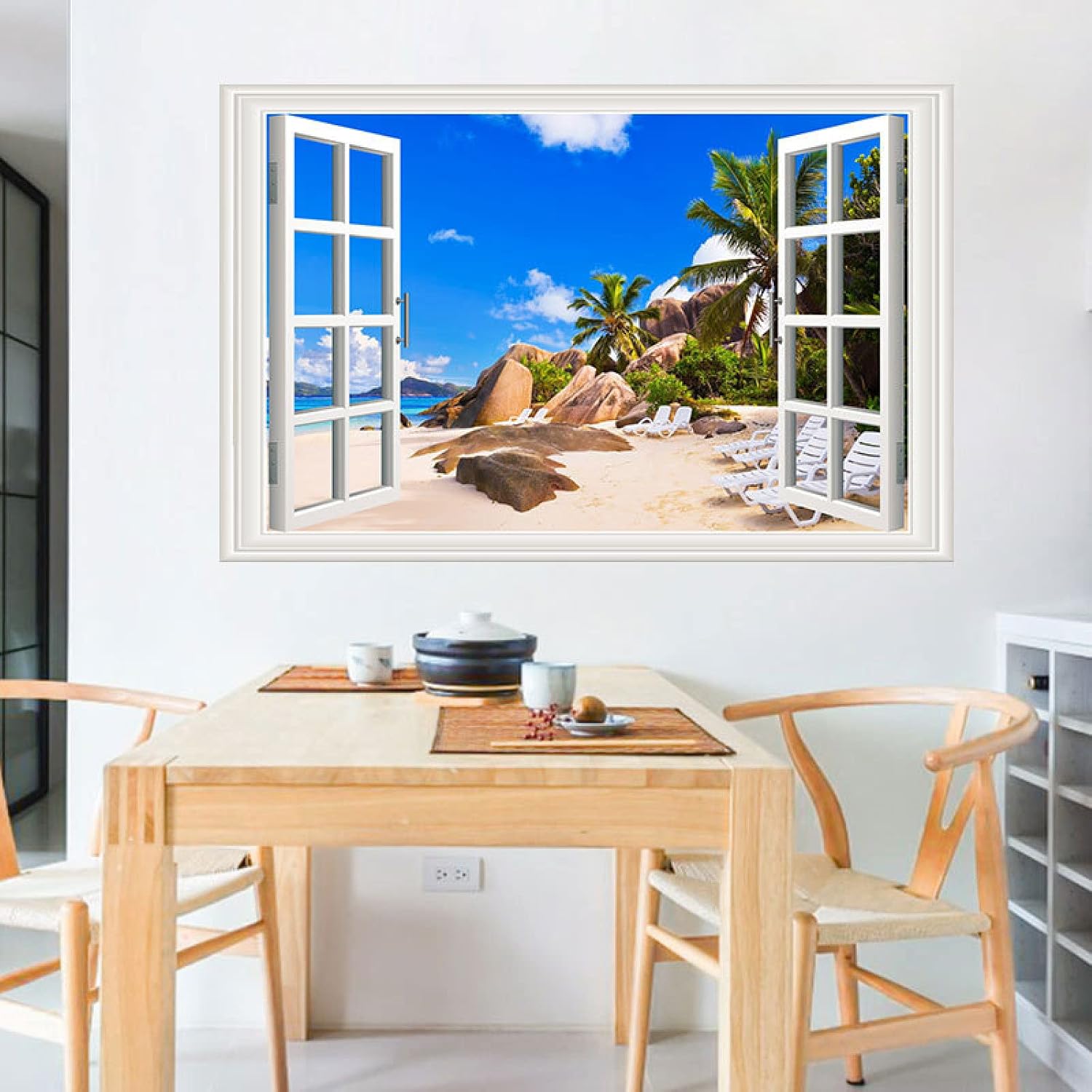 3D Window Wall Pastes Natural Scenery Outside The Window Home Self-adhesive Background Wall Pastes Pvc Home Decoration Sticker size 50x70 ncs14240