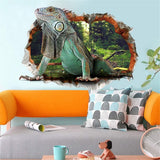 Xh7231 EWQHD Lizard 3D View Wall Sticker Real Animal Wallpapers Through Wall Green Lizard Decals Kids Room Decoration Boys Gifts