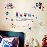 Wallpark Cartoon Cute Pirate Owl Sea Sailboat Map Removable Wall Sticker Decal, Children Kids Baby Home Room Nursery DIY Decorative Adhesive Art Wall Mural size 50x70 sk7103