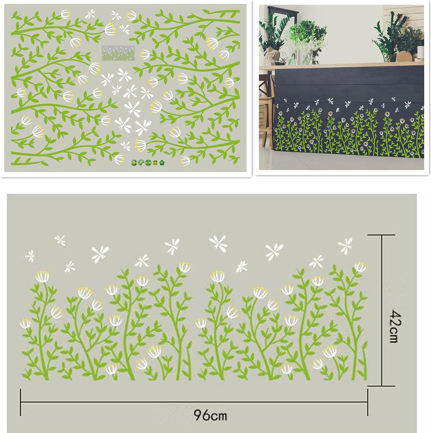 Grass and Flower Window Stickers, Wall Stickers, Living Room, Bedroom, Bathroom, Balcony, Window Decoration size 50x70 sk7188