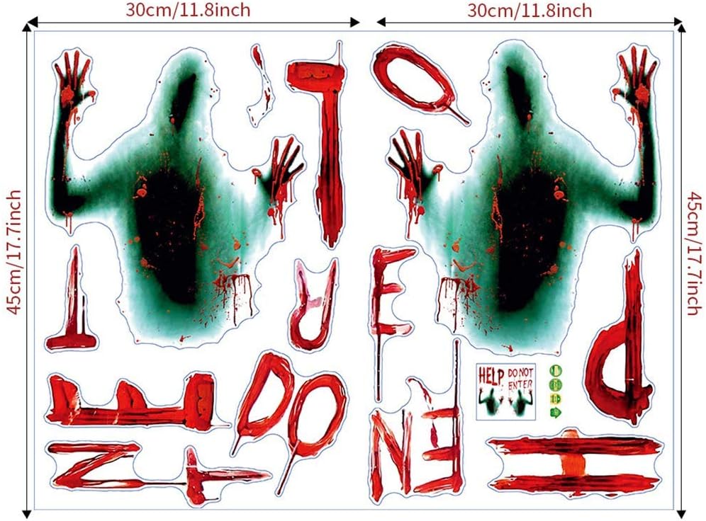 Halloween Horror Bloody Handprint Letter Help glass window sticker Removable Wall Home living room decoration size 50x60 nc1044
