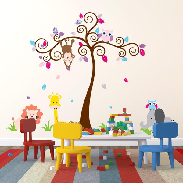 Walplus DF5108 Lion Animal Tree Wall Sticker, Multi-Colour DF5108