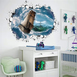 Ampire Wall Stickers 3D Ship Sailing in Thunderstorm Sea Creative Self-Adhesive Vinyl size 60x90  xh9290