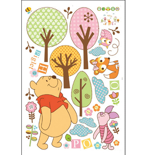Jungle Theme Pooh Bear, Piglet, Cat and Owl Artistic Decal Wall Sticker for Kids Room abc 1021 60x90cm
