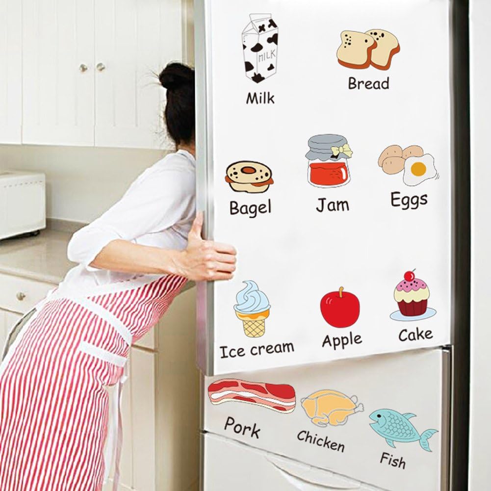Wallpark Cartoon Cute Food Vegetable/Fruit/Meat Kitchen Fridge Removable Wall Sticker Decal, Living Room Bedroom Home Decoration Adhesive DIY Art Wall Mural size 50x70 am7090