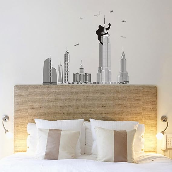fashionbeautybuy Gorilla On Tower King Kong Wall Sticker House Decal Removable Living Room Wallpaper Bedroom Kitchen Art Picture PVC Murals Sticks Window Door Decoration size 60x90 ay9102
