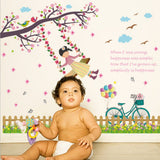 Swing Girl Baseboard Flowers Tree Birds Butterflies Wall Decal Home Sticker PVC Murals Paper House Decoration Wallpaper Living Room Bedroom Art Picture for Kids Teen Senior Adult Baby size 50x70 sk7051