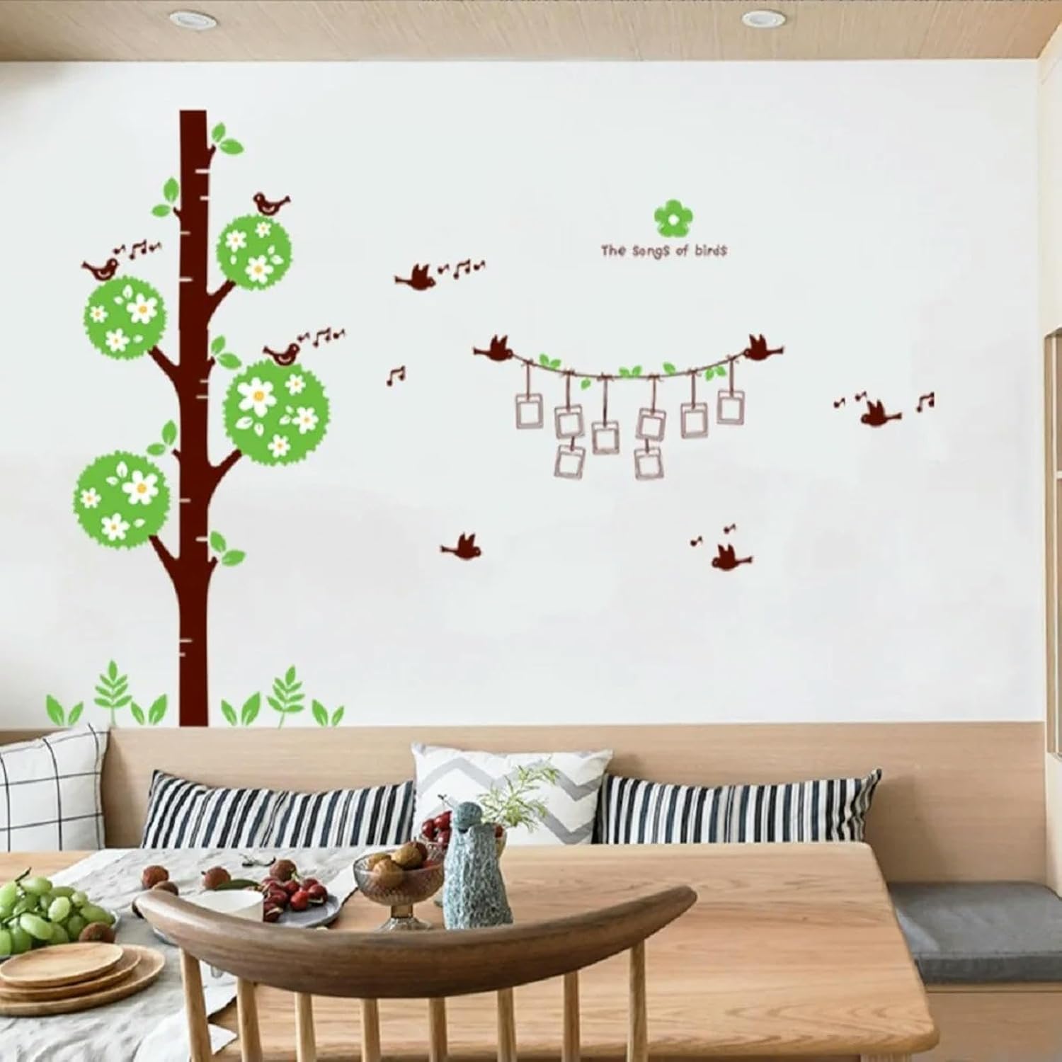 Sweet Memory Character Tree and Green Leafs of Nine Picture Frame and Two Birds for Home Wall