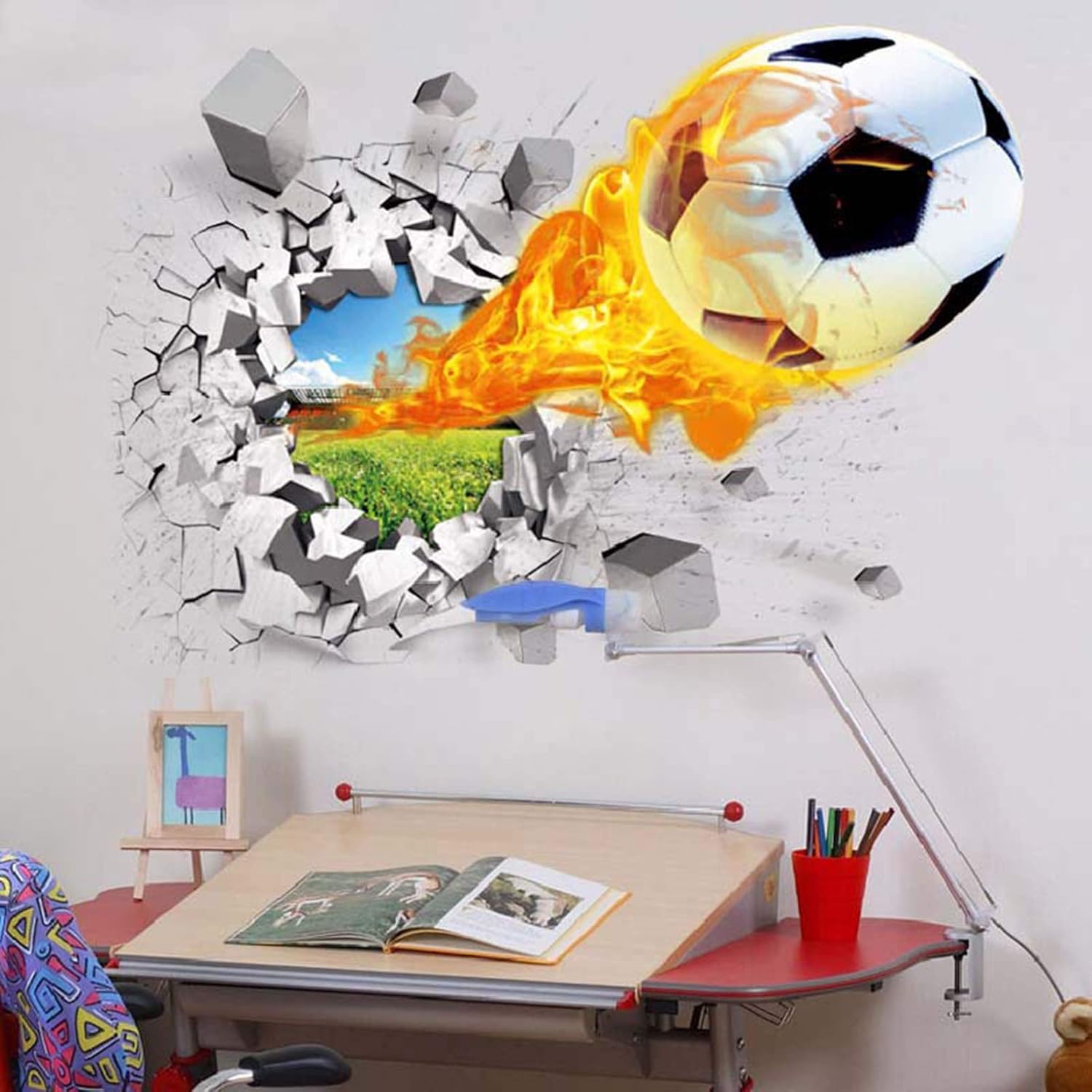 Ncs1473 Lifeupmall 3D Wall Stickers Decorator Removable Break Through The Wall Vinyl Murals Art Decals Kid's Favor Basketball Football Soccer car for Nursery Kids Room Bedroom (Football)