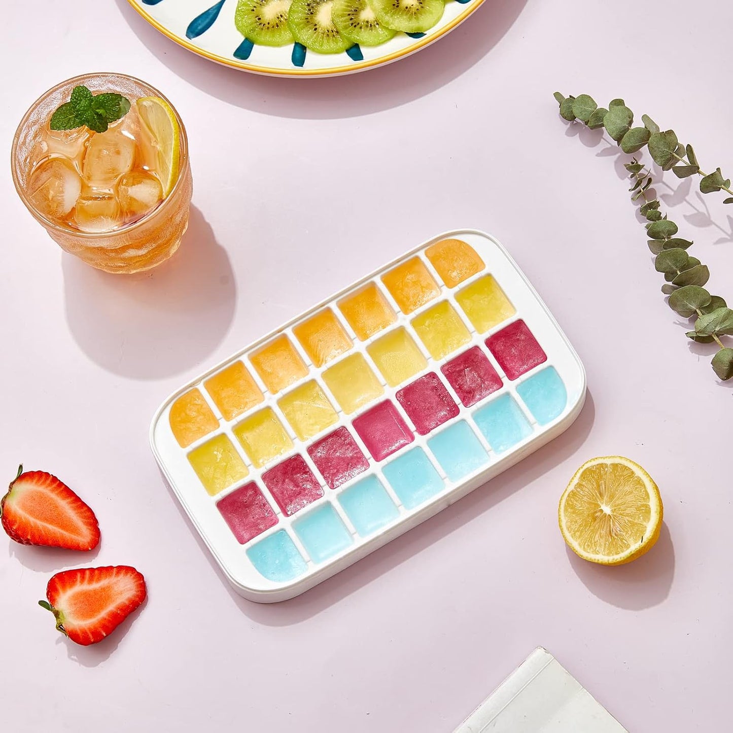 32 grid Silicone Ice Cube Tray with Lid Cover  (Random color)