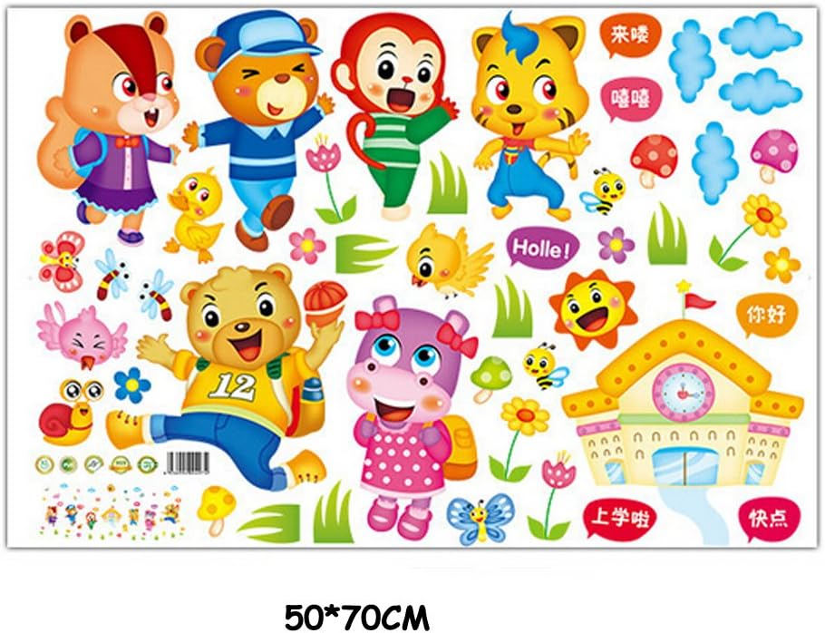 Animal Go to School Wall Stickers Removable Wall Decals Home Decor PVC Art Mural Baby Boys Girls Kids Bedroom Kitchen Decoration Wall Stickers Posters size 50x70 xls7157