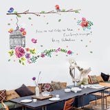 love birds birdcage tree branch wall stickers size 60x90 xh9237
