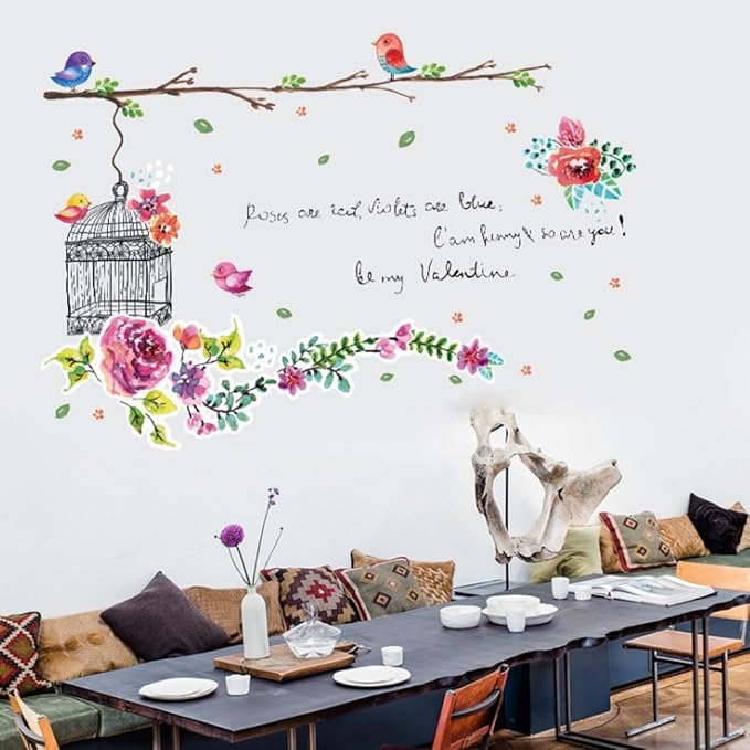 love birds birdcage tree branch wall stickers size 60x90 xh9237