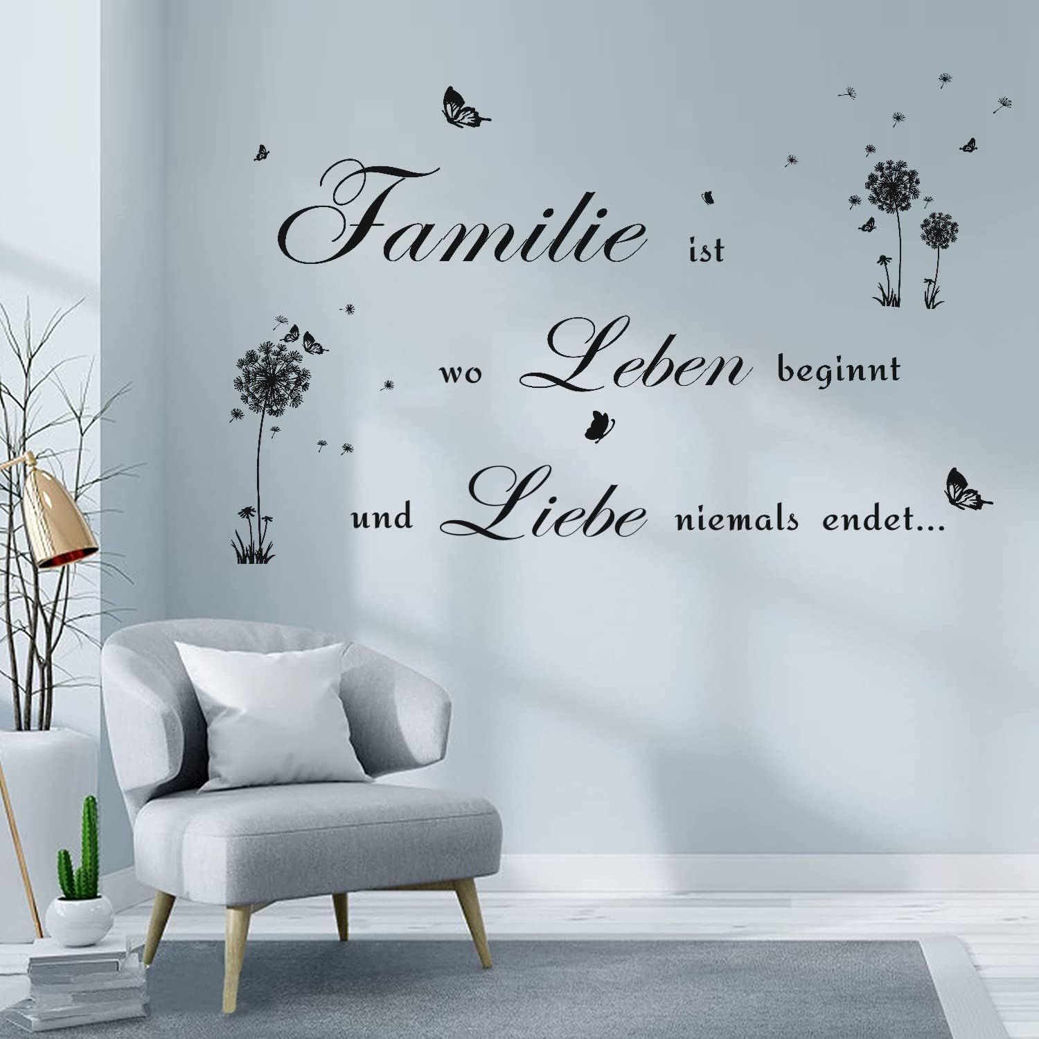 Family Quotes Wall Sticker, Wall Tattoo Sayings Quotes Family, Dandelion Black Wall Sticker, Family Saying, Sticker for Living Room, Bedroom, Wall Sticker Quotes Inspirational Black Decoration size 30x60cm nc1048