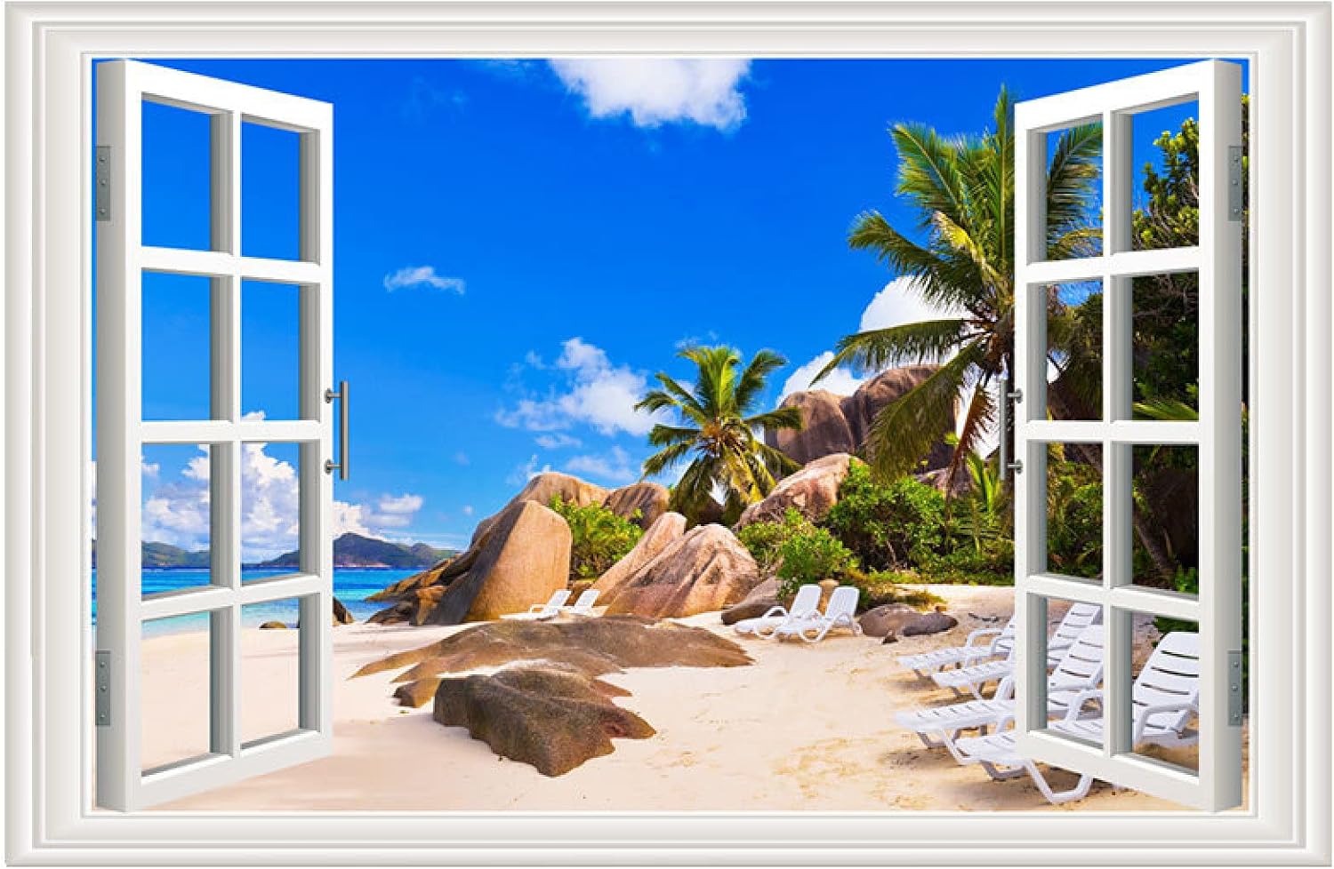 3D Window Wall Pastes Natural Scenery Outside The Window Home Self-adhesive Background Wall Pastes Pvc Home Decoration Sticker size 50x70 ncs14240