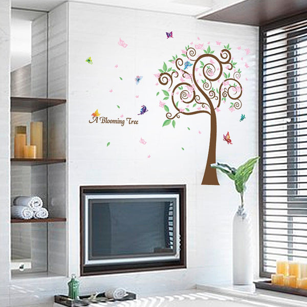 Blooming Tree Wall Sticker For Kids Room Colorful Butterfly Removeable PVC Wall Paper Floral DIY Wall Decor