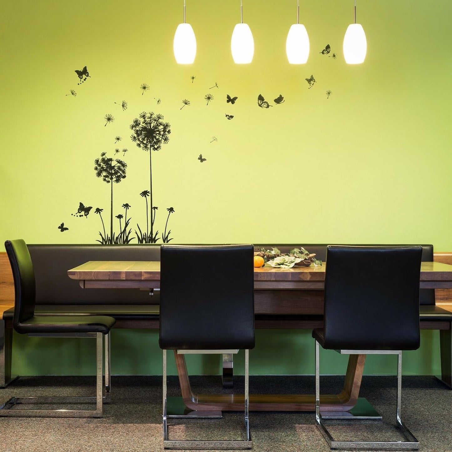 Dandelion Wall Stickers Flower Butterflies Flying Mural Art Decal Self-Adhesive Home Decoration DIY Living Bedroom Office Decor Kids Room Wallpaper  size 50x70  lm7030