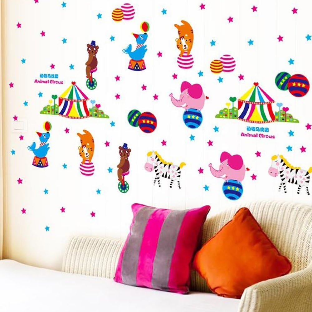 Best Of Best - calcomanía decorativo para pared, diseño de estrellas de circo de animales, extraíble, PVC, murales de papel pintado para niñas, niños, cuarto de estar, baño, cocina, sala de juegos, decoración size 30x45 xl3047