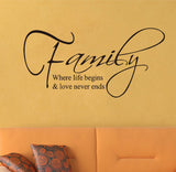 Family Where Life Begins and Love Never Ends Quote Decors Wall Saying Decals Quote for Home Wall Stickers Nursery Decor(5) size 30x60 dz011