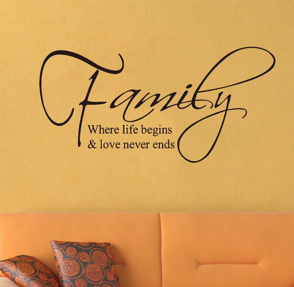 Family Where Life Begins and Love Never Ends Quote Decors Wall Saying Decals Quote for Home Wall Stickers Nursery Decor(5) size 30x60 dz011