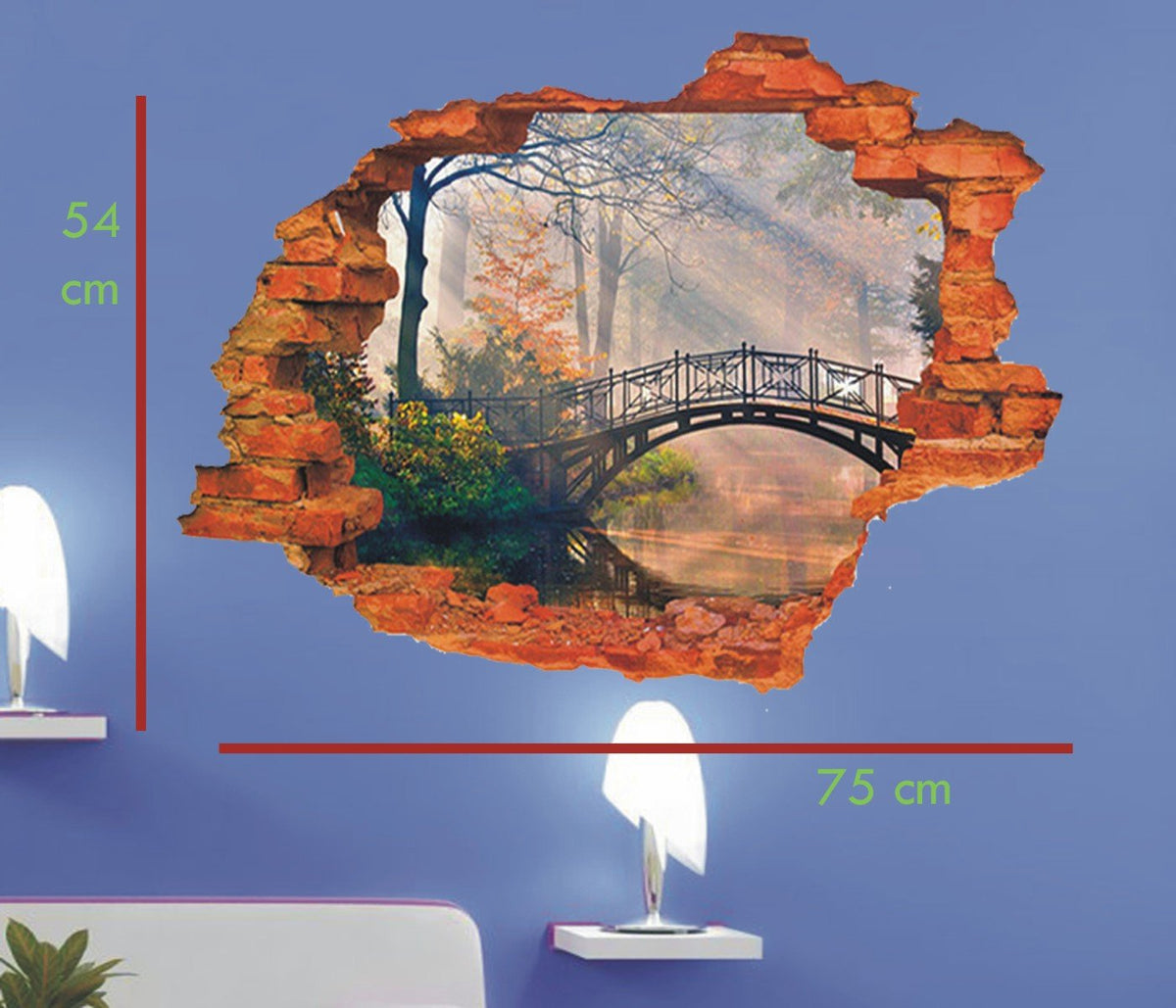 Plus Nao 3D 3D Trick Art Trick Art Trick Wall Sticker Bridge Scenery Landscape Stylish Room size 60x90 mj8024g wall Decor Sticker