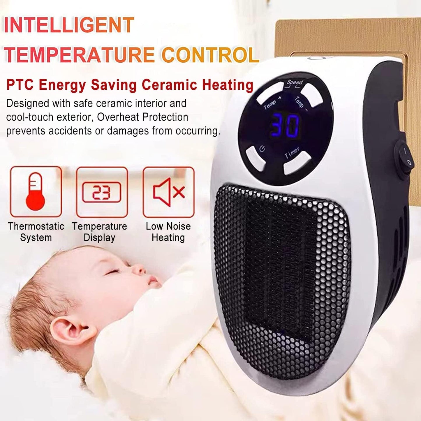 Portable Electric Heater Fan Heater Electric Ceramic Fan Energy-Saving Heater Safe Quiet Heating Fan room for Winter.