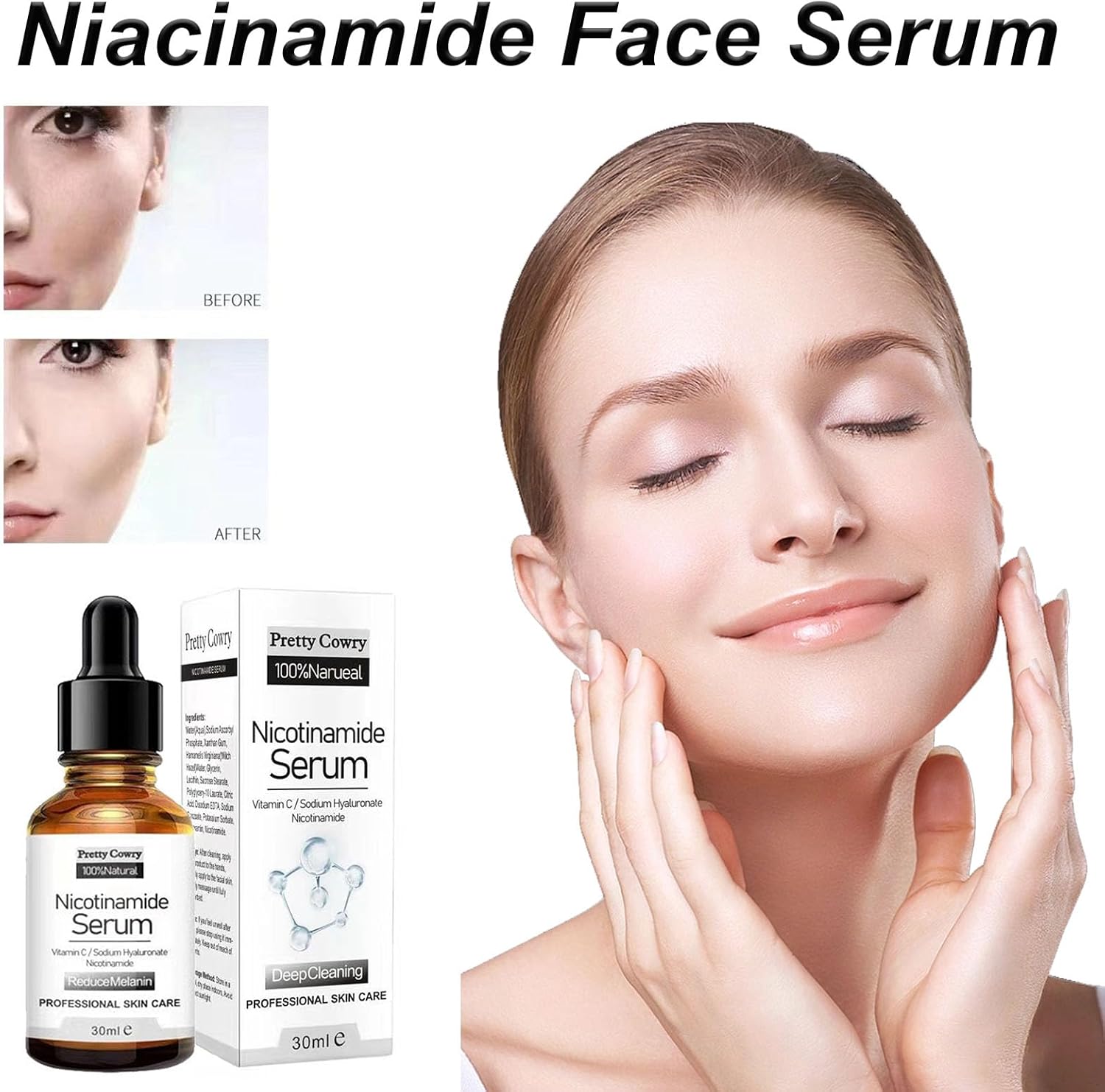 Pretty Cowry Nicotinamide Serum with Vitamin C | 30 ml Nicotinamide Face Serum for Anti-Wrinkles and Age, Even Skin, Against Blemishes and Stains