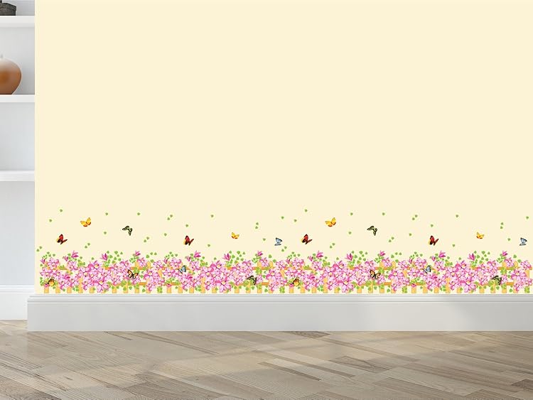 Amazon Brand - Solimo Wall Sticker for Living Room (Floral Fence, Ideal Wall,stick size 50x7. dm570160