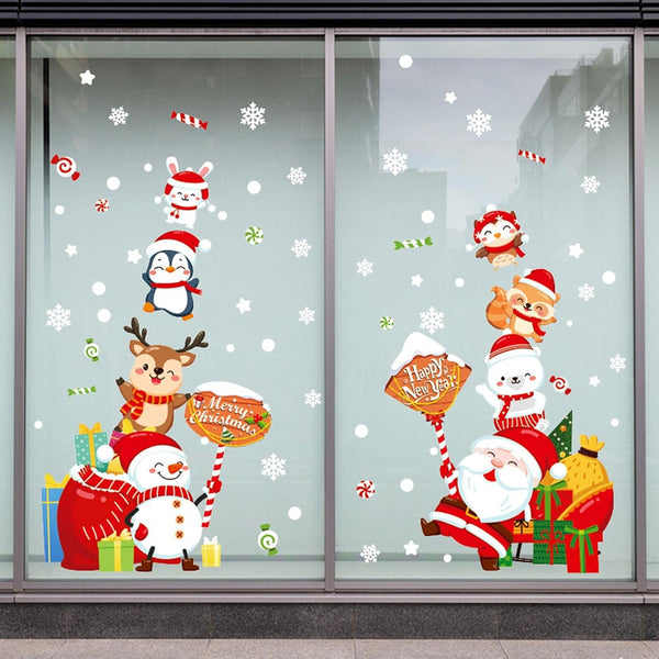 Wall Stickers Xmas Window Wall Clings Creative Santa Claus Deer Wall Decals for Christmas Party HT94032