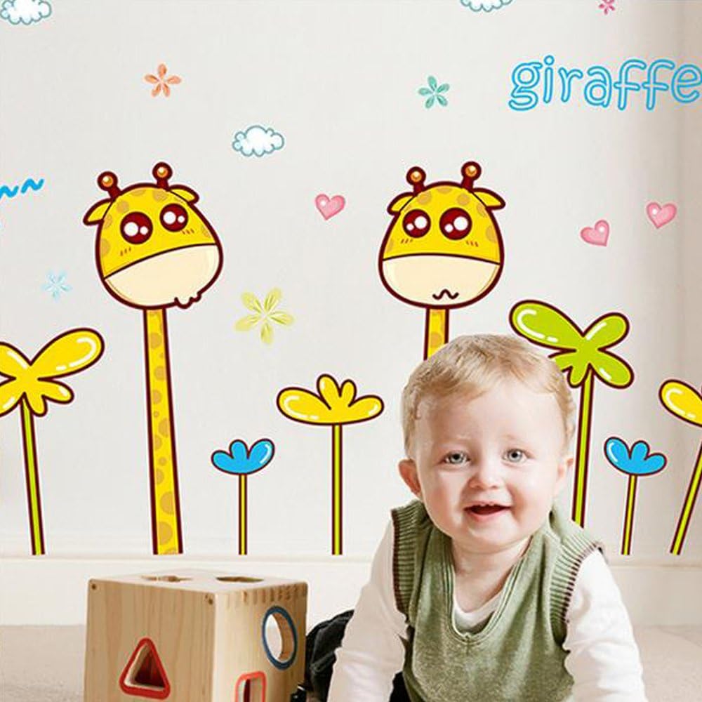 Top of top store - Wall Stickers, Cartoon Animal Design, Butterflies and Flowers Removable for Home Decoration PVC, Cute Giraffes size 50x70 xls7197