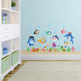 Sk7070 Sticker Ocean Wall Decal for Kids Toddler Baby Shark Turtle Fish bubbles