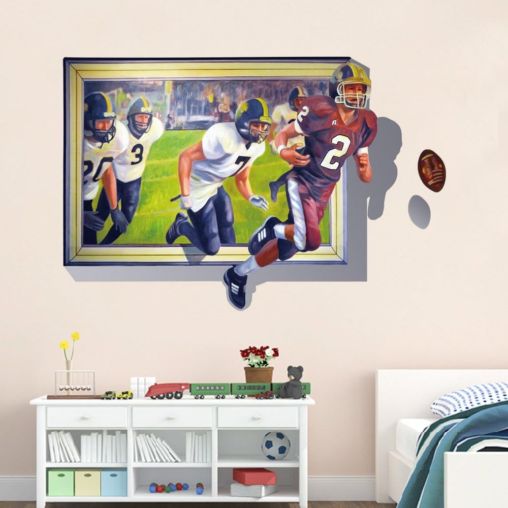Winahppyhome 3D Fake Window Rugby Sports Wall Stickers for Bedroom Living Room Background Wallpaper Removable Home Decor Decals size 70x100 ay8010xl