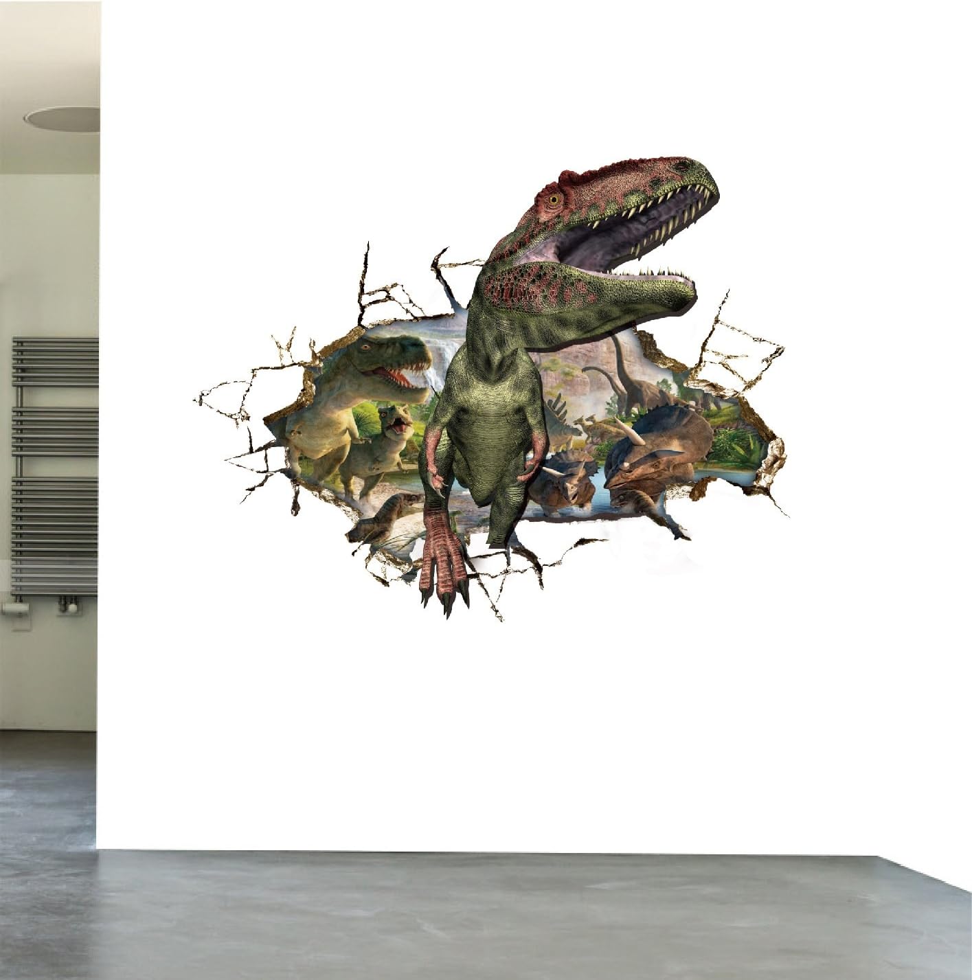 3D Window  Dinosaurs Breaking Walls Climbing Out Wall Animals