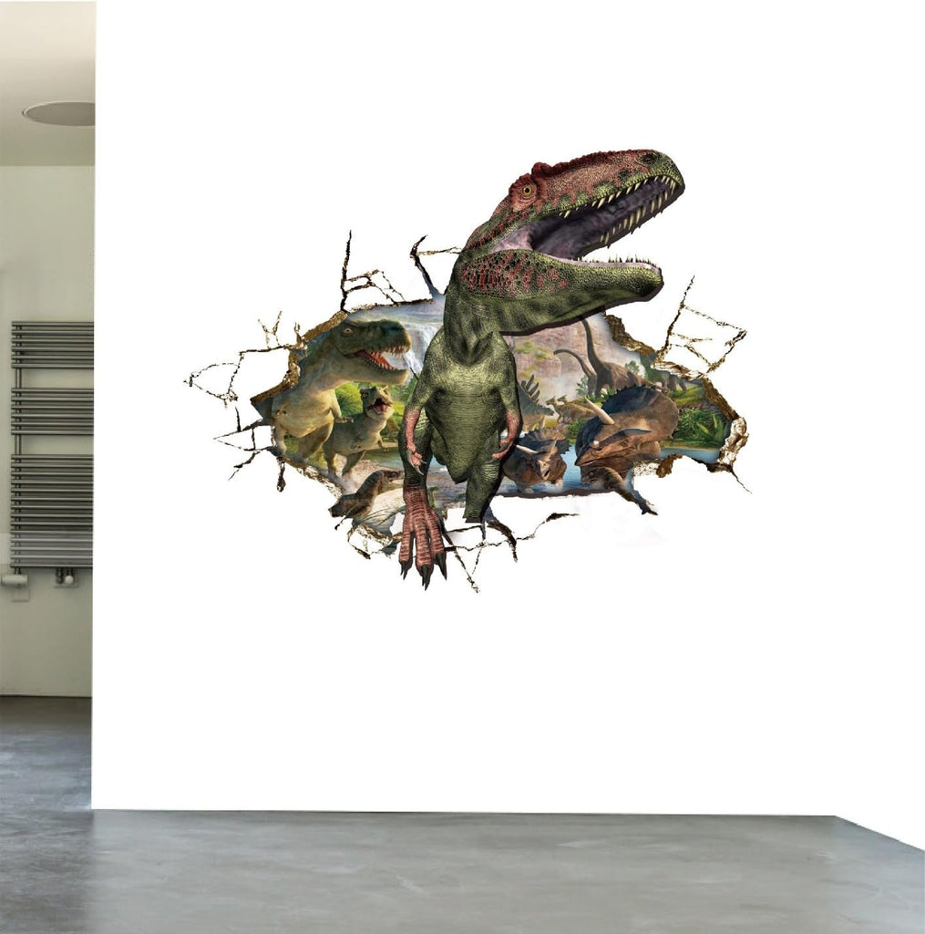 3D Window  Dinosaurs Breaking Walls Climbing Out Wall Animals
