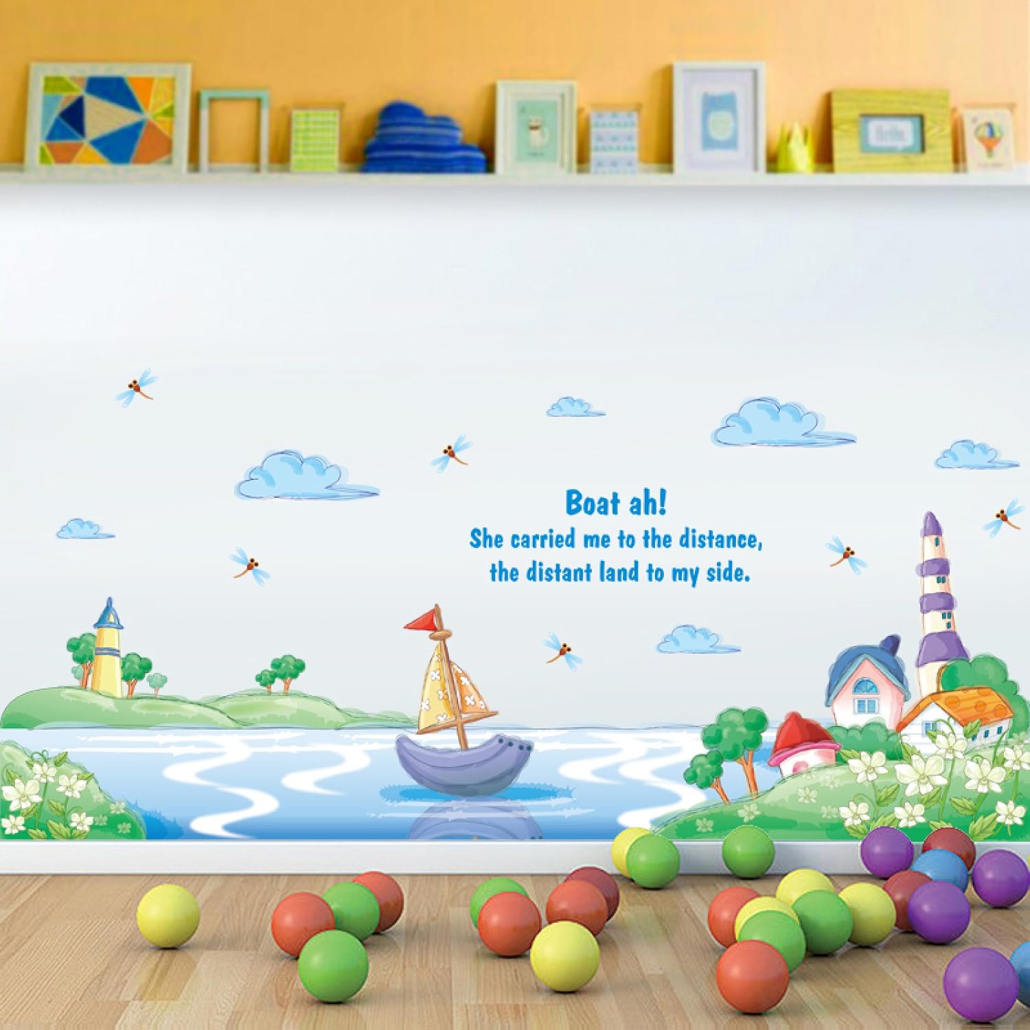Decals Design Border Design Kids Room School Decoration Boat on Sea Shore Wall Sticker (PVC Vinyl, size 50x70 xls7175