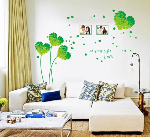 Ay7176g Love Grass Leaf Wall Sticker Green Heart, Photo Frame, Bedroom, Living Room, Wall Decor, Decals