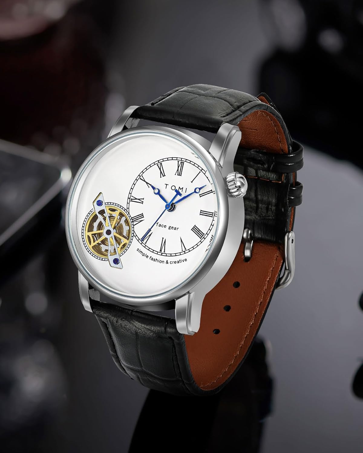 Men's Watch Analog Leather Wrist Watch – Elegant Quartz Watch with Double Strap &amp; 3ATM Waterproof ( Random Color )