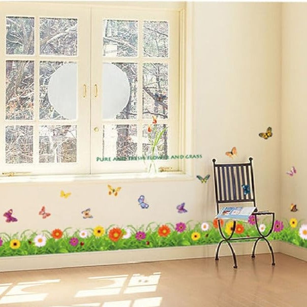 BEST OF BEST Wild Flowers Butterfly Wall Sticker Home Decal Removable PVC Murals Wallpaper Girls Boys Kids Baby Nursery Bedroom Living Room Bathroom Kitchen Window Playroom Decor