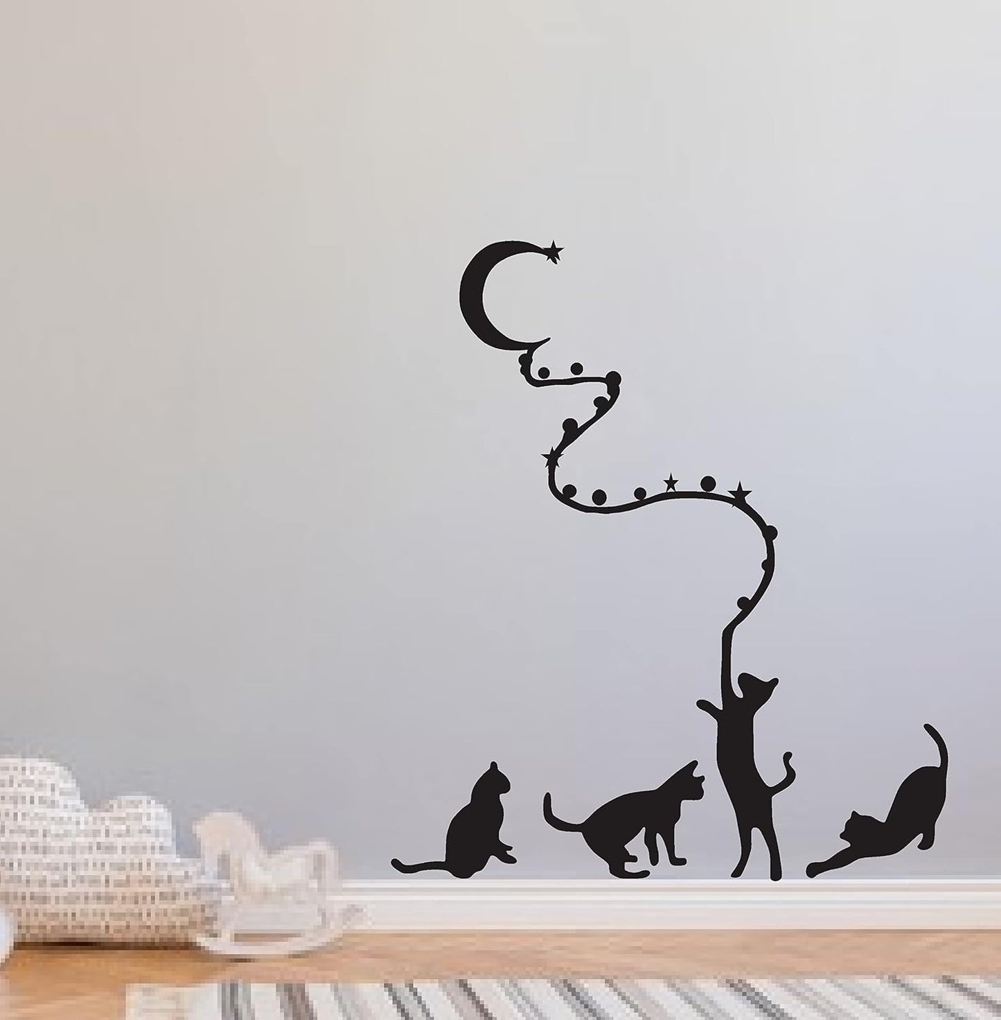 Abstract Black Decal Cates Catch Moon with Rope wall Sticker for Home Decorative PVC Vinyl Wall Sticker size (30 Cm X 60 Cm) ld834