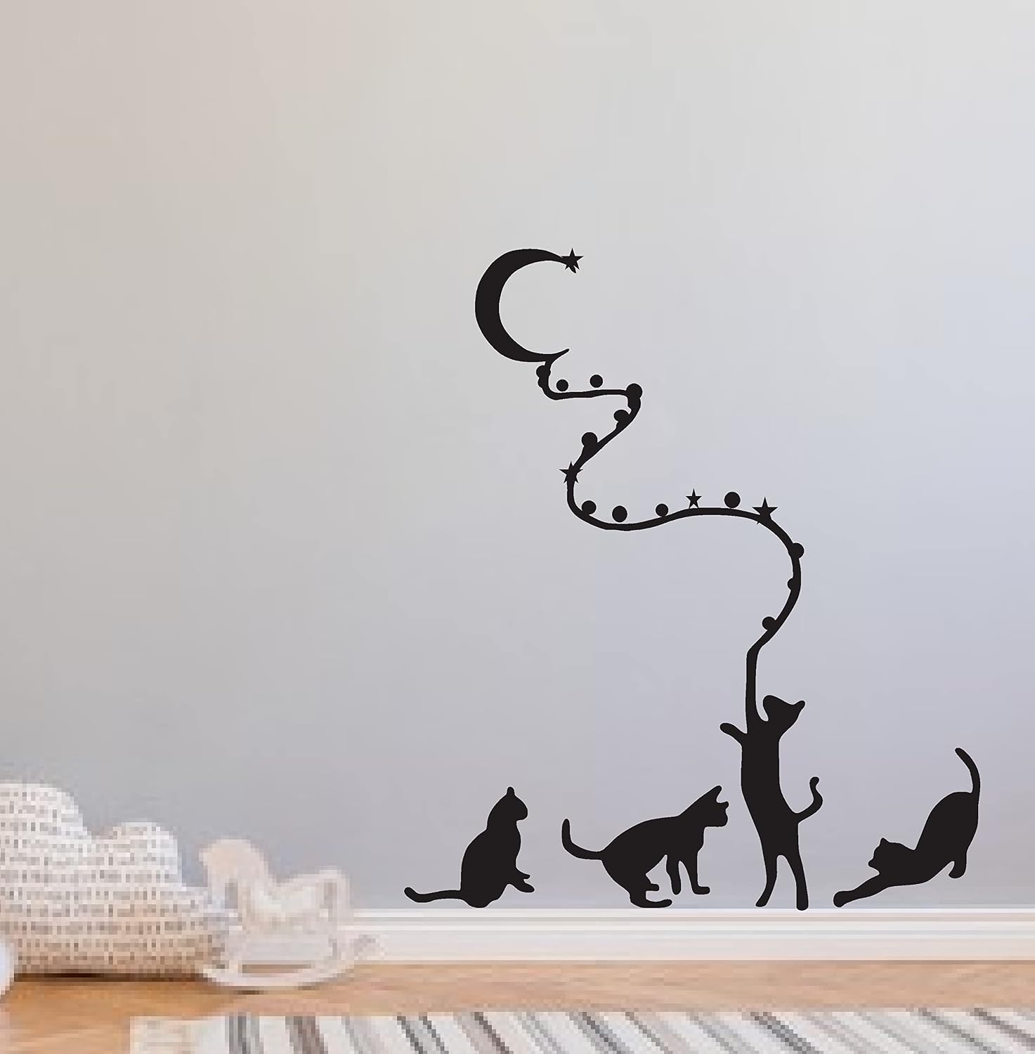 Abstract Black Decal Cates Catch Moon with Rope wall Sticker for Home Decorative PVC Vinyl Wall Sticker size (30 Cm X 60 Cm) ld834