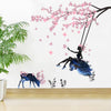 Zy110 Fairy Tree Swing Wall Decals Pink Flowers Tree Wall Stickers Moose Silhouette Flowers DIY Removable Butterfly Plants Animals Wall Decor for Kid Baby Bedroom Living Room Nursery Party