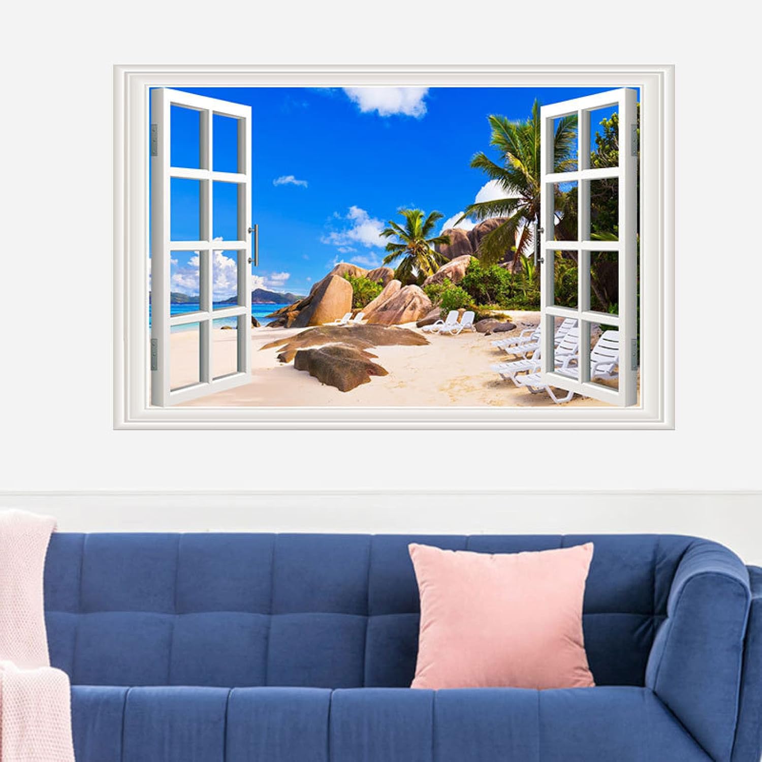 3D Window Wall Pastes Natural Scenery Outside The Window Home Self-adhesive Background Wall Pastes Pvc Home Decoration Sticker size 50x70 ncs14240