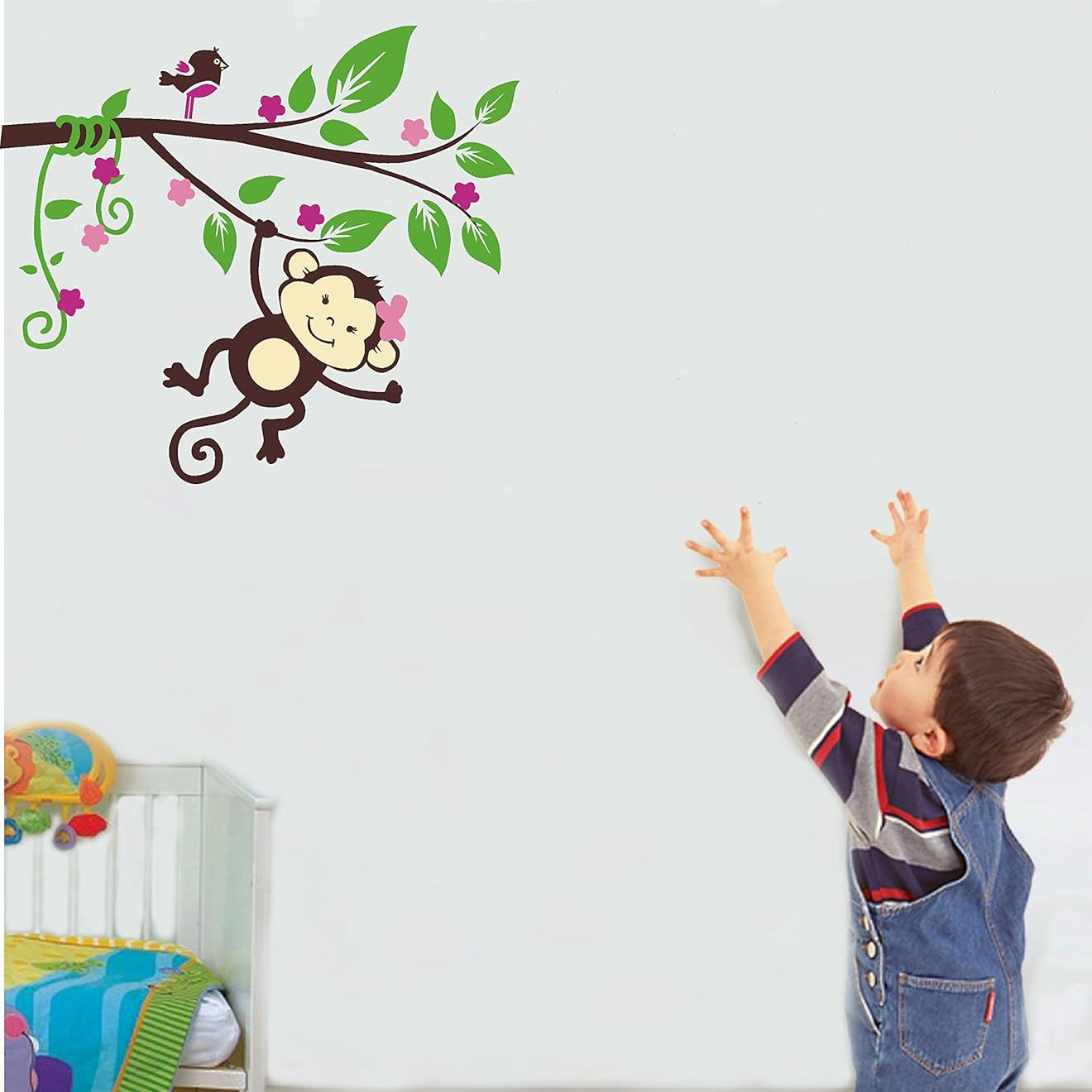 Playing Monkey on Tree Branch cm for Home Decorative PVC Vinyl Wall Stickersize (84X 72 Cm) ncs0040