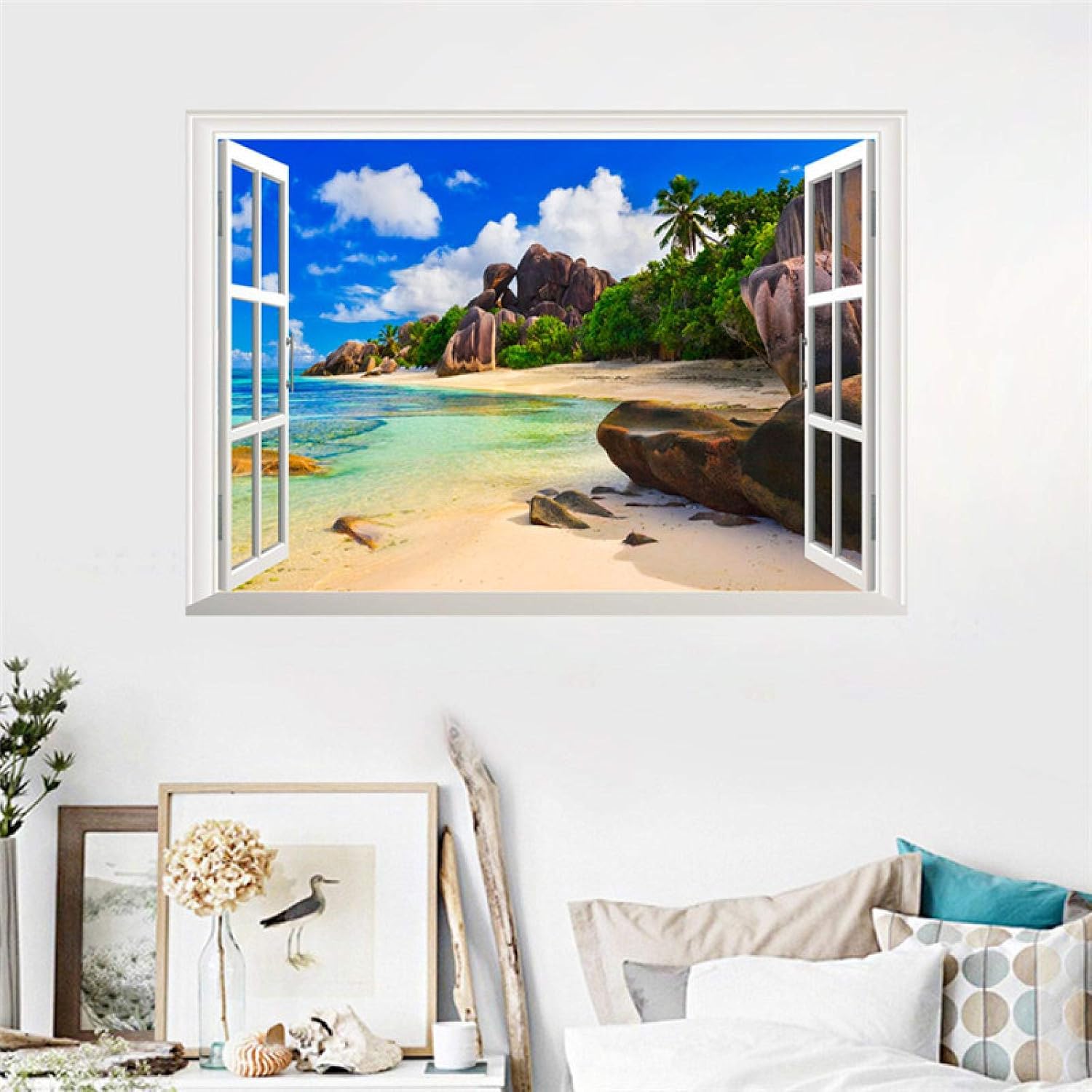 Modern Seascape Painting. Seaside Nature Landscape Painting. Beach Rocks Canvas Wall Art Poster. Window View Home Decor Picture. size  50x70cm ncs14239